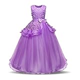 NNJXD Mädchen Ärmellos Stickerei Prinzessin Festzug Kleider Abschlussball Ballkleid Größe(130) 6-7 Jahre 354 L