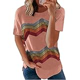 Damen Sommer Kurzarm Rundhals T-Shirts Lässige Oberteile Komfort Locker sitzende Blusen Shirts für Damen Kurzarm Rundhalsausschnitt Lässige Shirts Rundhals Kurzarm Geometrischer Druck Ob