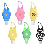 FENGCHUANG 6 Stück Cartoon-Silikon-Flüssigkeit, Mini-30 ml, abnehmbare Kunststoff-Flaschen, tragbare Hängefasche, auslaufsicher, nachfüllbare Flüssigseifenbehälter., Floret,