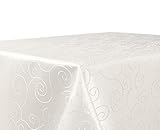 BEAUTEX Tischdecke Damast Ornamente - Bügelfreies Tischtuch - Fleckabweisende, Pflegeleichte Tischwäsche - Tafeltuch, Eckig 130x220 cm, Champag
