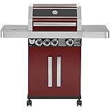 Maxxus Gasgrill BBQ Chief 6.0 rot, 3 Edelstahlbrenner, Seitenbrenner, Guß Rost, Glaseinsatz, Thermometer, Druck