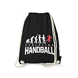 Fashionalarm Turnbeutel - Evolution Handball | Fun Rucksack mit lustigem Motiv als Geschenk Idee für Handballer Handballspieler Sport Hobby, Schwarz One S