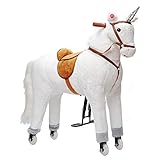 Pink Papaya XXL Reitpferd auf Rollen Einhorn Estrella, 90cm Spielpferd, fahrendes Schaukelpferd bis 100kg belastbar, Spielzeug Plüsch Pferd zum Drauf sitzen mit S