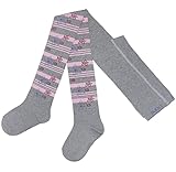 Weri Spezials Baby und Kinder Strumpfhosen für Mädchen Baumwolle mit Blumen und Ringel Muster (68, Ringel-Blume Silber Rosa N21)
