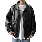 SPNEC Lose Lederjacke Männer Single Breasted Jacket Männer Casual Jacke Männer Übergize Faux Lederjacken (Color : Black, Size : XXL code)