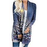 Strickjacke Frauen Lang Elegant Cardigan Weihnachten Weihnachtsbaum Open Front Pullover Bluse Jacke Mantel Langarm Knöpfe Long Shirts Teenager Mädchen Frauen Oberbekleidung Xmas Tops Sw
