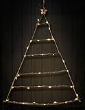 Spetebo Wand Deko Holzbaum mit 40 LED - 90x70 cm - Holz Weihnachtsdeko beleuchtete Hängedeko zum individuellen Dekorieren mit Zierschmuck