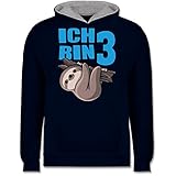 Shirtracer Kindergeburtstag Geschenk - Ich Bin 3 mit Faultier in blau - 128 (7/8 Jahre) - Navy Blau/Grau meliert - 3. Geburtstag - JH003K - Kinder Hoodie Pullover für Jungen und M