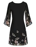 Damen Loose Fit Midi Abend Party Kleid Chiffon Sommer Kleid Langarm L Schwarz-Rosa CL11125-31