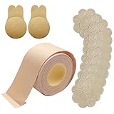 Abnaok Trägerloser Klebe BH Push Up Set, Brustband BH-Tape mit Nipple-Covers, Unsichtbarer Brust Lift Tapes Up für Rückenfreies Kleid, Brautkleider, Boob Tape für Cup A-H Beig