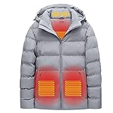 BEIAKE Isolierte Elektrische Beheizte Jacke Mit 3 Heizzone Und Nackenmassage Winter Körperwärmer Heizung Kleidung Für Männer Und Frauen Camping, Skifahren, Fischen,Grau,4XL