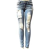 ileibmaoz Jeanshosen Pantalon Damen Stretch Skinny Ripped Hole Washed Denim Jeans Damen Slim Jeggings Hohe Taille Bleistifthose Hose XXL Hellb