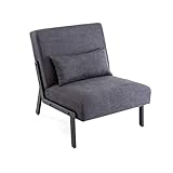 Mingone Relaxsessel mit Rückenkissen Gepolsterter Einzelsofa Metallrahmen Leinen Weicher Sitz Eleganter Retro-Stuhl für Wohnzimmer Empfang Cafe (1,Dunkelgrau)