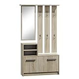 Mirjan24 Garderoben-Set Biel mit 6 Kleiderhaken, Spiegel, Schuhschrank, Farbauswahl, Wandgarderobe (Sonoma Eiche)