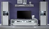 ADHW Wohnwand Weiss Hochglanz grau Stone Design Schrankwand 340 cm Lowboard groß Rock (Color : LED-Beleuchtung Set 3)