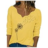 Off Shoulder Pullover Damen Blusen Langarmshirt Reißverschluss Blusen Tuniken Oversize Shirt Elegant Basic Tshirt Longshirt Kalte Schulter Tunika Sweater Yellow 5XL