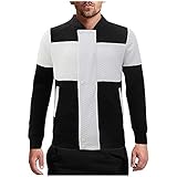 Men's Autumn and Winter Blouse Tops Cotton Plaid Color Block Sports Coat Zipper Jacket (Black, XXL)