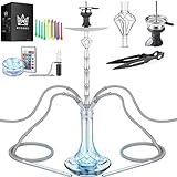 Ryosee® 100cm 4 Schlauch Shisha Set mit LED Licht, Hookah-set aus Aluminiumrohr mit Molassefänger,Ausgestattet mit 4 Silikonschläuchen und Griff, shisha mit 4 schläuchen(Silber)
