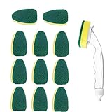 Tsikuxm Dish Sponge with Handle Scrub Cleaning Brush Heavy Duty Dish Wand for Kitchen, Sink, Bathroom, Replaceable Cleaning Brush 12 PCS