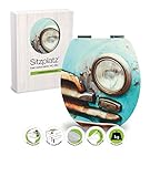 SITZPLATZ® WC-Sitz mit Absenkautomatik, Dekor Cuba Taxi, matt, Toilettendeckel mit Holzkern & Fast-Fix Schnellbefestigung, WC Deckel & WC Brille in Standard O Form, oval, Metallscharnier, 40368 9