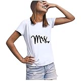 Damen-T-Shirt, kurzärmelig, zum Valentinstag, mit Buchstaben, bedruckte Bluse, T-Shirt, legere Kleidung für Damen, Urlaub, Party, Weihnachten, weiß, M