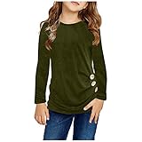 Xiangdanful Mädchen Longsleeve T-Shirt Langarmshirt Lässige Kariert Einfarbig Longsleeve Tunika Tops Knoten Vorne Knopf Langarm Lässige Lose Bluse T-Shirt T-Stück