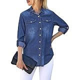 ERKAN Damen-Jeansjacke, farblich passende Jacke, Mode-Denim, Tasche, Knopf, Rollärmel, schmal geschnittene Jacke, Stehkragen, Langarm, Kurze Jacke, lockere Jeansjacke, Vintage-Langarmjack