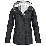 Lomelomme Windbreaker Damen Wasserdicht Regenjacke mit Kapuze Übergangsjacke mit Atmungsaktiv Futter für Herbst und Winter Fleecejack