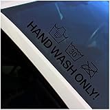 Finest Folia Frontscheibenaufkleber Schriftzug Hand wash only Aufkleber für Windschutzscheibe Heckscheibe Frontscheibe Auto Fahrzeug Dekor Sticker FS129 (Flakes Schwarz, Außenklebend)