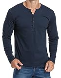 Herren Henley Shirts Langarmshirt Casual T Shirt Slim Fit Knöpfe Basic T-Shirts Navy Blau M