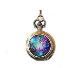 Space Taschenuhr Schmuck Galaxy Uhr Halskette Fuchs Pelz Nebel Taschenuhr Anhänger Sonne Stern Mond Universum Geschenke fü