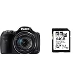 Canon PowerShot SX540 HS Digitalkamera (20,3 MPCMOS-Sensor, 50-Fach Ultrazoom, 100-fach ZoomPlus, WiFi, Full HD) schwarz & 64GB Professional V30 Speicherkarte für Canon PowerShot SX540 HS