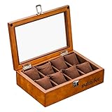 FIONAT Uhrenbox Schmuckkästchen Herren Geschenk Reisen Damen Kaffee Farbe Retro Holz Schiebedach 8 Flip Kruste Fleece Aufbewahrungsbox 27,8 * 18,8 * 7,6