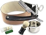Damast Rasiermesser-Set mit Leder-Abziehleder - Paste aus Soling