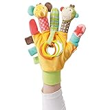 Fehn 074604 Spielhandschuh Safari – Fingerpuppen-Handschuh Affe und Elefant mit Rassel und Quietsche für Babys und Kleinkinder ab 0+ M