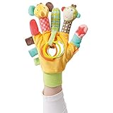 Fehn 074604 Spielhandschuh Safari – Fingerpuppen-Handschuh Affe und Elefant mit Rassel und Quietsche für Babys und Kleinkinder ab 0+ M