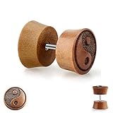 Treuheld | Holz Ohr-STECKER mit Yin & Yang zum Schrauben - Dunkel-Braun - 2 Größen - Symbol Fake Plug - Organische Motiv Ohr-Ringe Herren & Damen & Kinder Ohr Tunnel Piercing STECKER - [1.] - 8