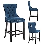 PS Global Bar Chair Adrianna - edler Polsterstuhl - Retro-Design, Samtbezug, Fußstütze und besonders edler Chromring - Chesterfield Tresenhocker - bequemer gepolsterter Bistrostuhl (blaugrün)