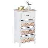 CARO-Möbel Kommode Mehrzweckschrank Anrichte Provence in weiß, Shabby Chic Vintage Look, mit 1 Schublade und 3 Körb