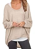 ZIOOER Damen Asymmetrisch Jumper Langarm Sweatshirt Bluse Pullover Hemd T-Shirt Oversize Tops Aprikose XL