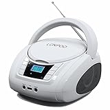 LONPOO Tragbarer CD Player Kinder, Stereo Boombox Radio mit MP3/CD-Player Bluetooth, UKW, USB Eingang & AUX-Anschluss & Kopfhöreranschluss (Weiß)