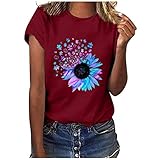 T-Shirt Damen Blusentops Mit Aufdruck Damenoberteile Tee Top Shirt Oberteile Regular Fit Streetwear Bequem Vintage Teenager Mädchen Tops Kurzarm Bedruckt Sweatshirt Motiv Sommer Büg