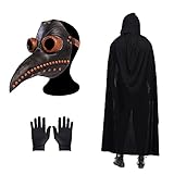 Pest Arzt Maske, Halloween Kostüm Requisiten Maske Steampunk Cosplay Maske Vogel Schnabel Verstellbare Maske mit ein Paar Handschuhen Schwarz Kapuzenumhang für Halloween Party Punk Karneval Mask