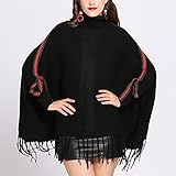 JJZSL Frauen Schal High Hals Quaste Pullover Cape Patchwork Gestreiften Lose Poncho Winter Strickbat Ärmeln Pullover (Color : Black, Size : 60-80cm)