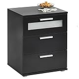 CARO-Möbel Nachttisch Nachtschrank Nachtkommode Mary für Boxspringbett, schwarz, 45 x 53 x 38 cm, mit 3 Schubladen, oberste mit G