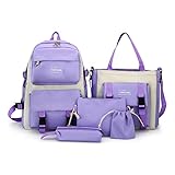 Ergocar Wasserdichtes Modisch Schultaschen-Sets 5 in 1 mit Handtasche, Federmäppchen, Münztasche, Schulrucksack für Kinder, Teenagers Schulranzen, Rucksack für Mädchen & Jungen, L