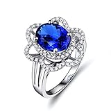 ANAZOZ Echtschmuck Damen Ring 18 Karat 750 Weißgold 3.4 Karat Tansanit 0.35 Karat Diamant Verlobungsring Damen Blume Solitärring Größe 67 (21.3) AN0331