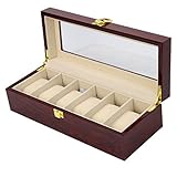 LAMZH Uhrenbox Premium Piano Paint Aufbewahrungsbox Uhrenaufbewahrung 6 Slots Abnehmbaren Uhrenkissen Echtglas-Fenster Samt-Innenfutter Für Holding Armbanduhr Smart Watch Uhr Display Aufbewahrungsbox