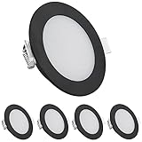 acegoo 4 x 12V LED Einbaustrahler Flach Einbauleuchte Spot Loch 68-82mm Aluminium 4,5W 340LM 5000K Downlight für Wohnmobil Boot Wohnwagen Camper-Van Möbel Schrank, Kaltes Weiß(Schwarz)