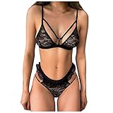 Amlousser Damen Sexy Dessous Reizwäsche Spitzelingerie mit String Erotik Unterwäsche Nachtwäsche Set Strapse Set Negligee Bustier Lingerie für Damen mit Rü